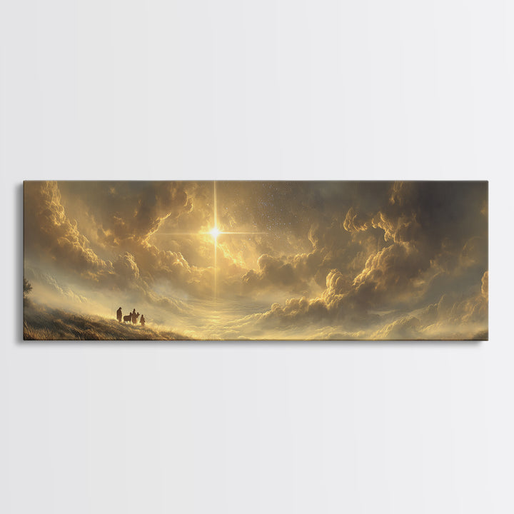 Golden Promise Sky | Framed Canvas Print | Christian Wall Art | Panoramic Wall Art | Jesus Painting | Christian Art Canvas | Christmas Art