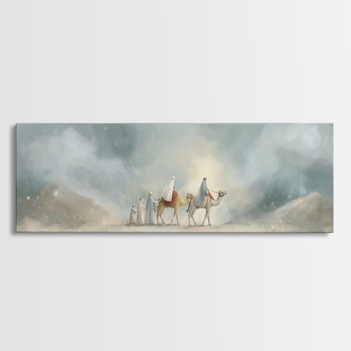 Desert Pilgrimage Light, Framed Canvas Print, Christian Wall Art, Christian Art Canvas, Panoramic Art, Christmas Art, Christian Christmas A