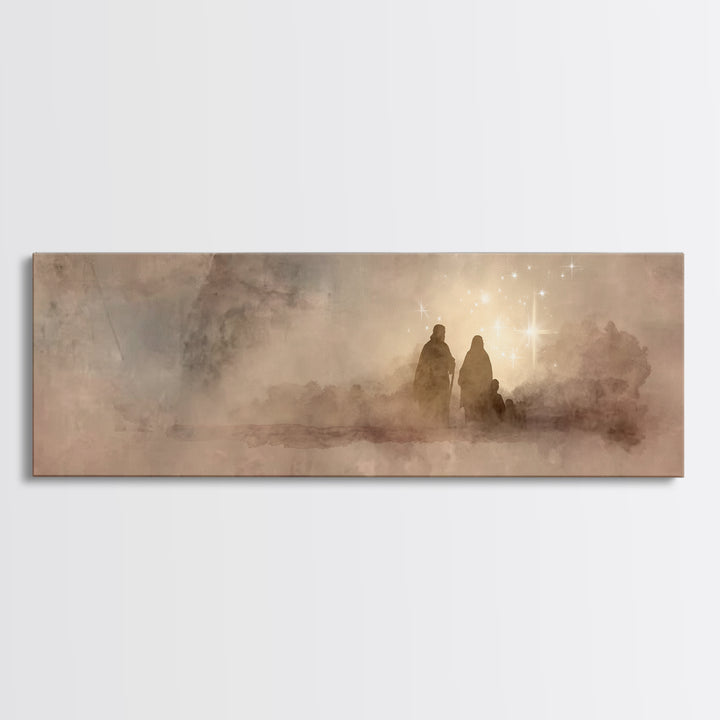 Holy Family Dawn, Framed Canvas Print, Christian Art Print, Panoramic Print, Christian Christmas Art, Christian Wall Art, Modern Christian