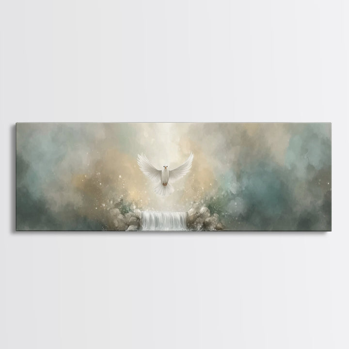 Waterfall Glory Light, Framed Canvas Print, Christian Wall Art, Panoramic Art, Christian Art Canvas, Christian Christmas Art, Christian Dec