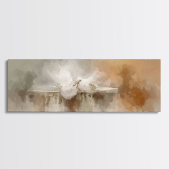 Doves Of Peace – Framed Canvas Print – Christian Art Print – Panoramic Wall Art – Christian Decor – Christmas Art – Christian Gift Ideas