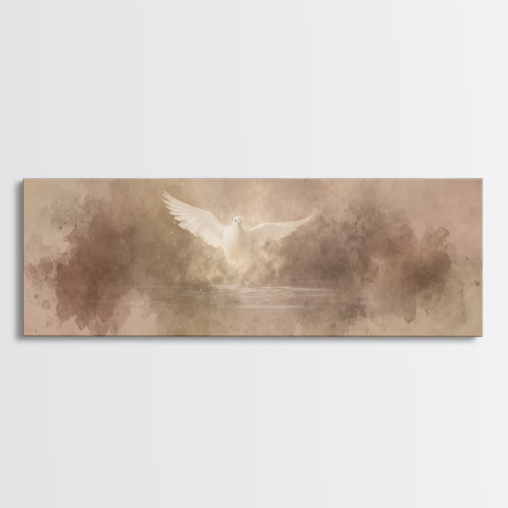 Heavenly Dove Light | Framed Canvas Print | Christian Art Canvas | Panoramic Painting | Christian Wall Art | Christmas Art | Christian Deco