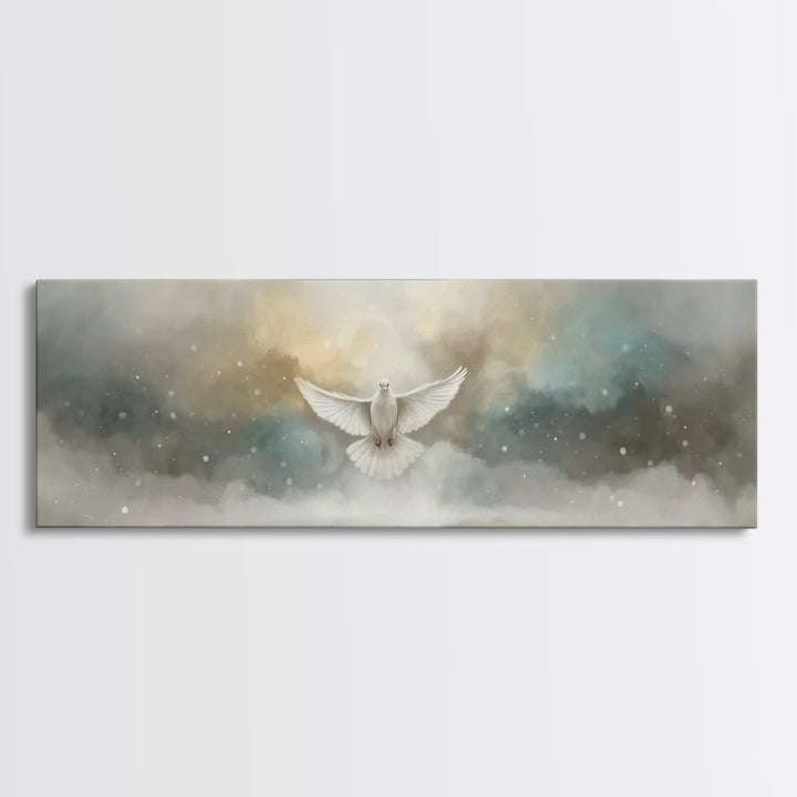 Dove Of Serenity – Framed Canvas Print – Christian Art Canvas – Panoramic Frame – Christian Wall Art – Christmas Art – Christian Art Gift