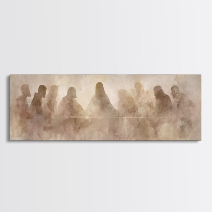 Holy Gathered Moment, Framed Canvas Print, Christian Art Canvas, Christian Wall Art, Panoramic Painting, Jesus Painting