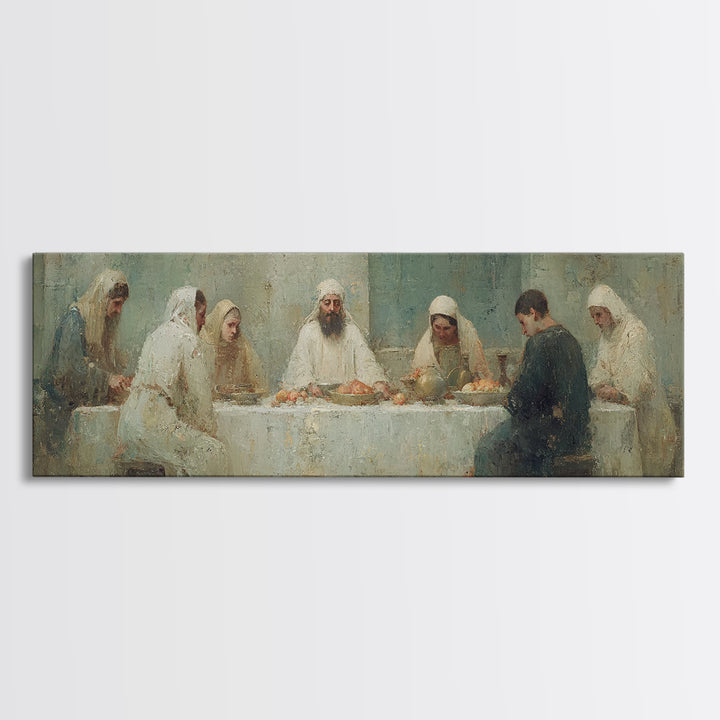 Divine Fellowship Glow – Framed Canvas Print – Christian Painting – Large Christian Art – Panoramic Art – Jesus Canvas Art