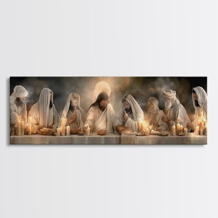 Bread Of Blessing | Framed Canvas Print | Christian Art Work | Jesus Painting | Extra Wide Art | Christian Wall Art