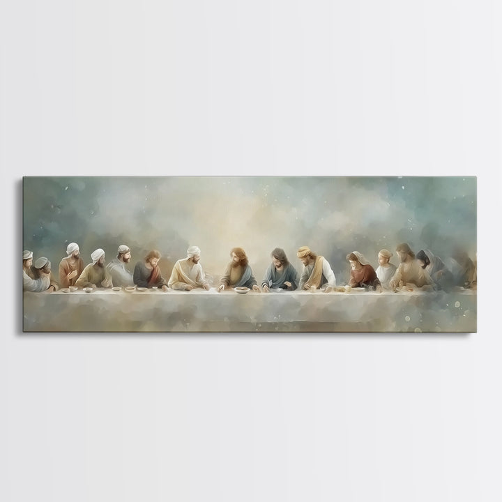 Last Table Serenity, Framed Canvas Print, Christian Art Print, Jesus Canvas Art, Panoramic Painting, Modern Christian Art