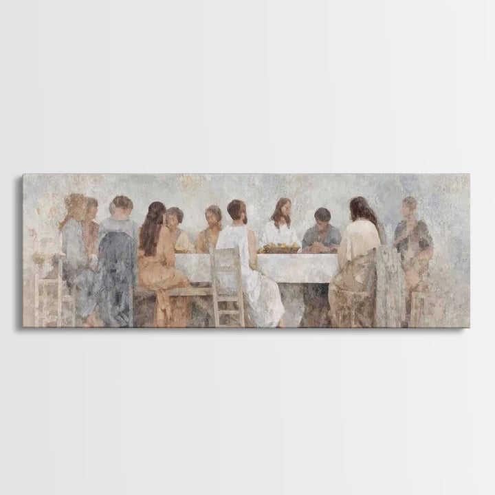 Upper Room Stillness – Framed Canvas Print – Christian Wall Art – Panoramic Wall Art – Jesus Painting – Christian Art Gift