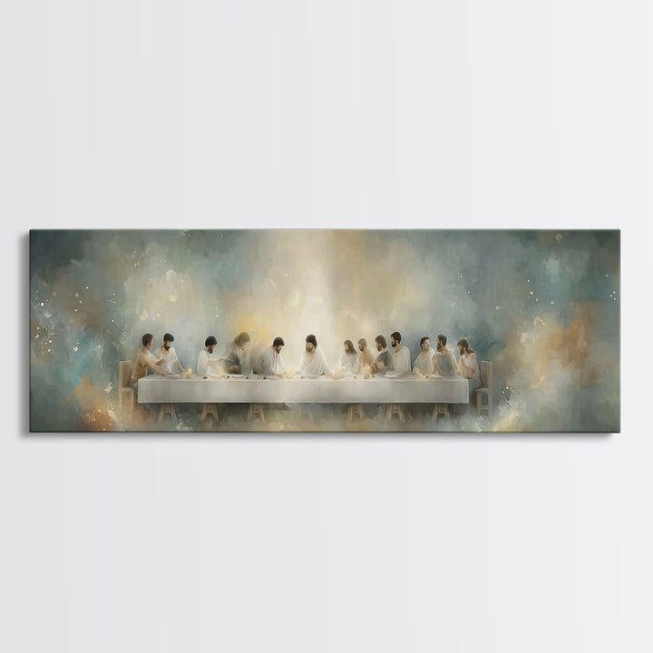 Quiet Supper Gathering | Framed Canvas Print | Christian Art Canvas | Large Jesus Painting | Panoramic Print | Christian Decor