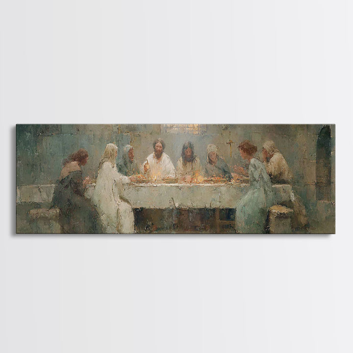 Heavenly Supper Peace – Framed Canvas Print – Christian Art Canvas – Jesus Painting – Panoramic Painting – Christian Wall Art