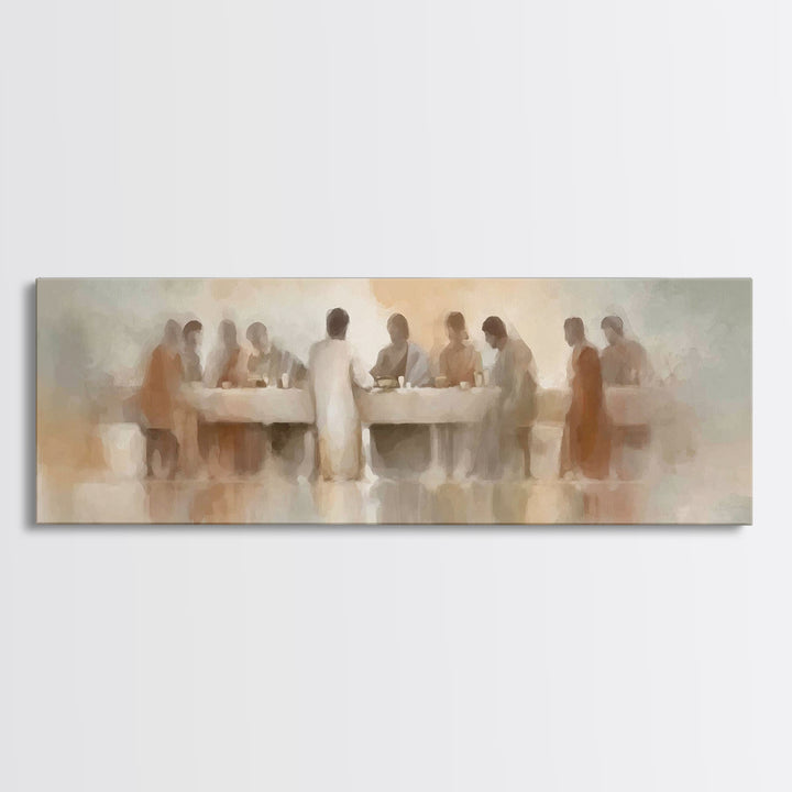 Holy Supper Stillness, Framed Canvas Print, Jesus Canvas Art, Panoramic Art, Christian Art Print, Modern Christian Art