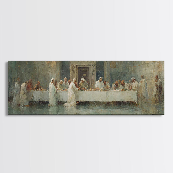 Divine Supper Glory – Framed Canvas Print – Panoramic Art – Christian Art Work – Jesus Painting – Modern Christian Art