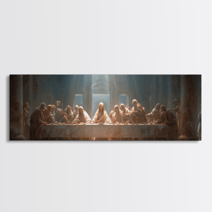 Sacred Last Supper – Framed Canvas Print – Christian Wall Art – Jesus Painting – Panoramic Art – Christian Art Canvas – Christian Decor