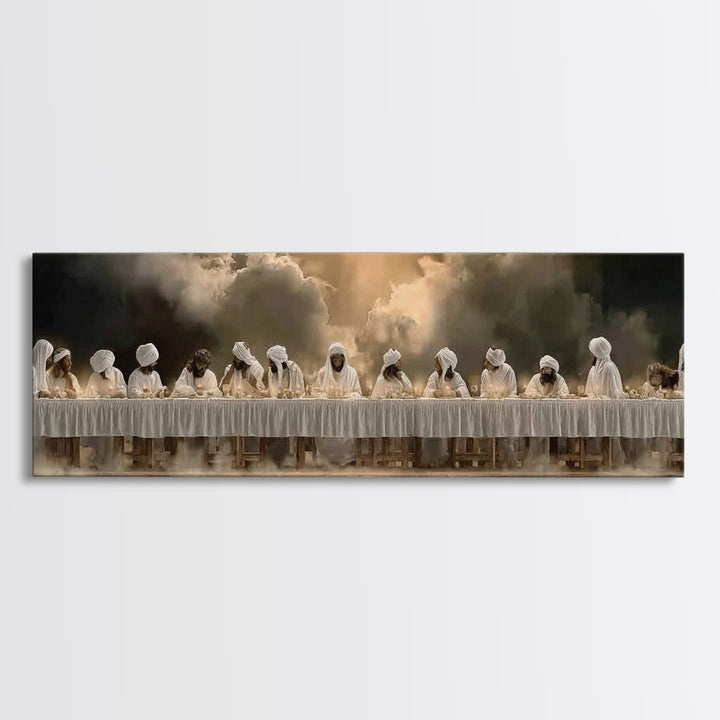 Blessed Gathering | Framed Canvas Print | Christian Wall Art | Panoramic Wall Art | Jesus Painting | Christmas Art | Christian Canvas