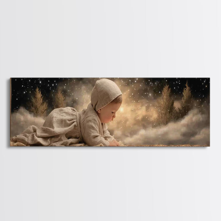 Radiant Nativity – Framed Canvas Print – Christian Christmas Art – Panoramic Frame – Christian Wall Art – Jesus Painting – Christmas Canvas
