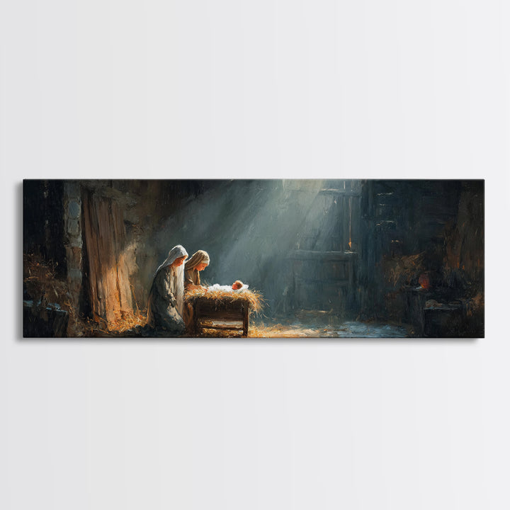 Holy Infant Light, Framed Canvas Print, Christian Wall Art, Jesus Christmas Art, Panoramic Art, Christian Art Canvas, Christmas Wall Art