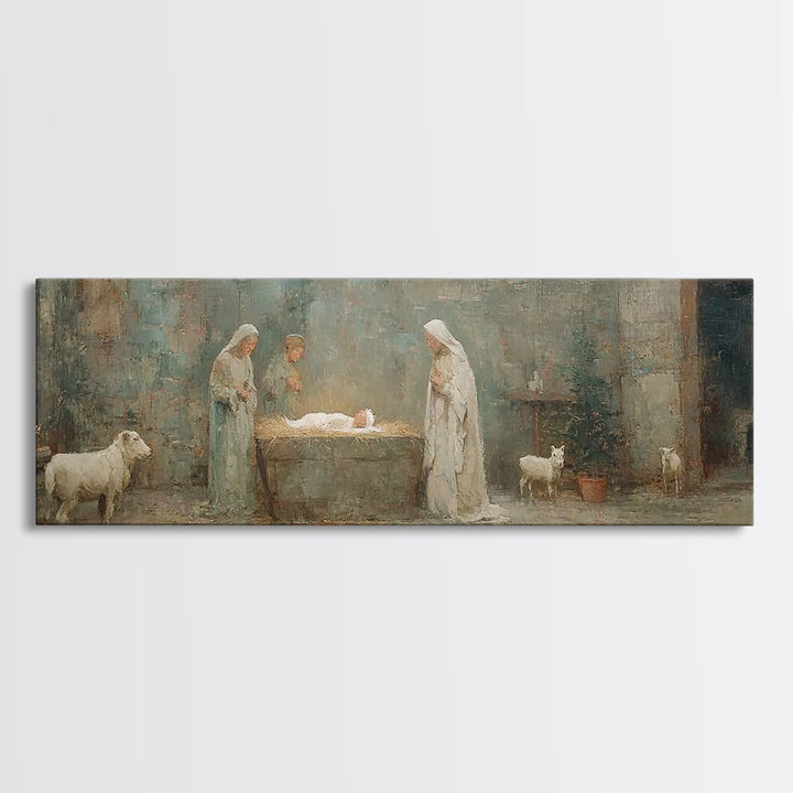 Silent Manger Star – Framed Canvas Print – Christian Wall Art – Panoramic Painting – Christian Art Canvas – Christmas Art – Jesus Painting