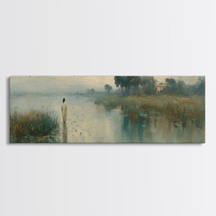 Light Of His Peace, Framed Canvas Print, Panoramic Art, Christian Wall Art, Jesus Painting, Christian Art Canvas, Subtle Christian Art