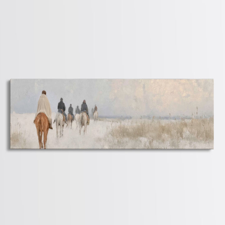 Quiet Winter Pilgrims – Framed Canvas Print – Christian Christmas Art – Panoramic Art – Christian Wall Art – Christian Art Canvas – Christm
