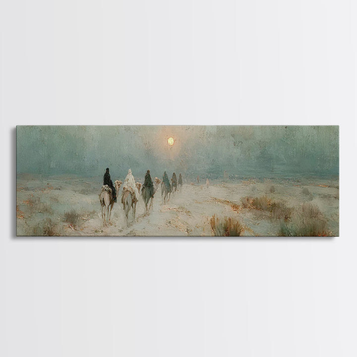 Desert Pilgrims – Framed Canvas Print – Christian Wall Art – Christmas Art – Panoramic Art – Christian Art Canvas – Christian Christmas Art