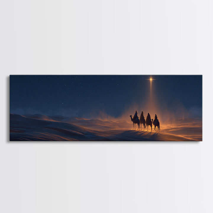 The Guiding Star, Framed Canvas Print, Christian Art Canvas, Panoramic Wall Art, Christmas Art, Christian Christmas Decor, Modern Christian