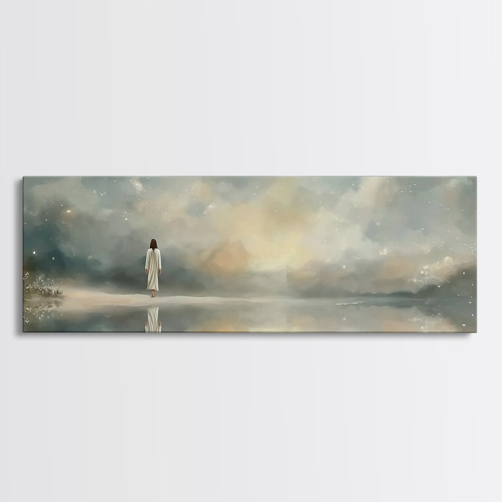 Sacred Stillness | Framed Canvas Print | Panoramic Art | Christian Art Canvas | Jesus Painting | Christian Wall Art | Minimalist Christian