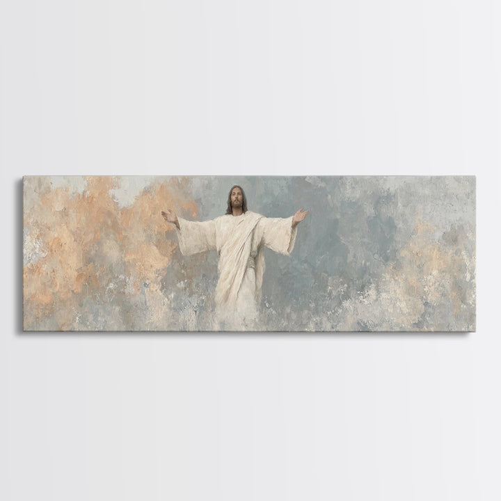 Light Of Mercy, Framed Canvas Print, Christian Art Canvas, Panoramic Wall Art, Modern Christian Art, Jesus Painting, Christian Wall Art
