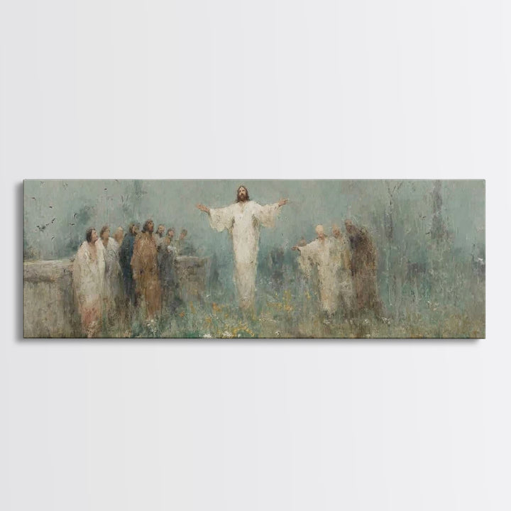 Eternal Return, Framed Canvas Print, Christian Wall Art, Panoramic Print, Jesus Painting, Christian Christmas Art, Modern Christian Paintin