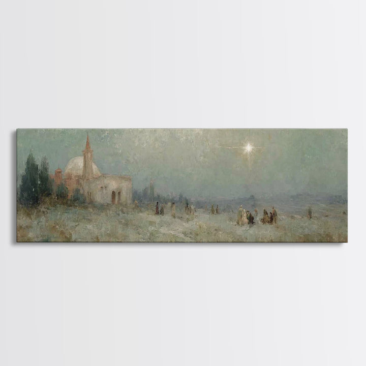 Silent Night Journey, Framed Canvas Print, Christian Wall Art, Christian Art Canvas, Panoramic Print, Christmas Art, Modern Christian Art
