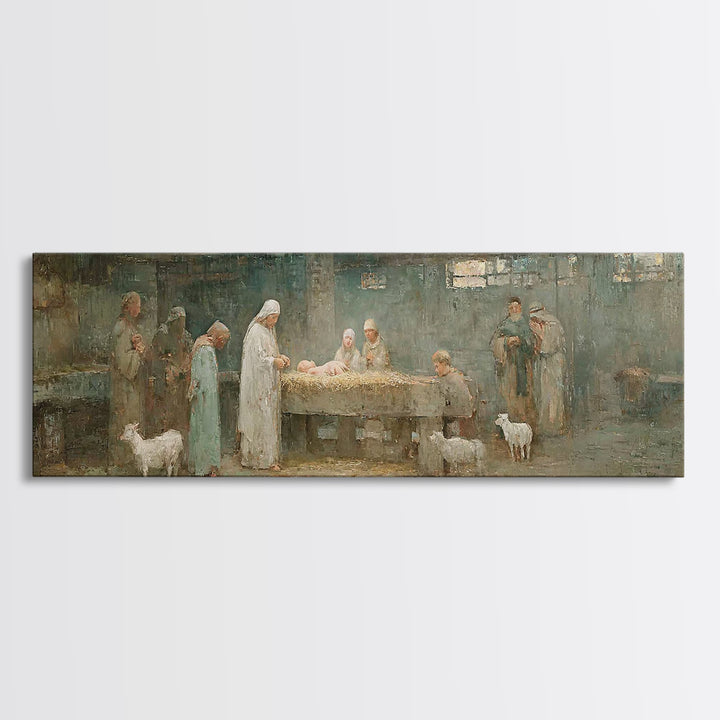 Holy Manger Light – Framed Canvas Print – Christian Wall Art – Christian Art Canvas – Panoramic Wall Art – Christmas Art – Christian Decor