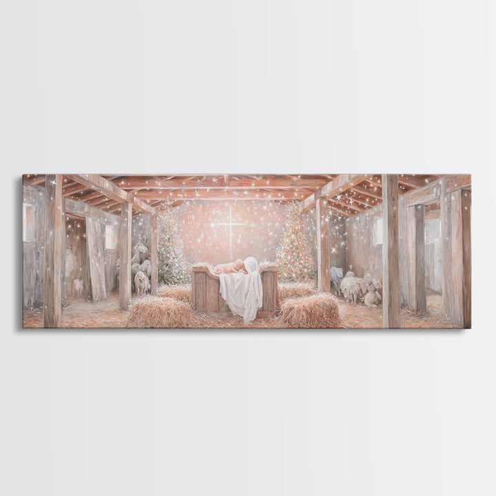 Humble Birth Wonder | Framed Canvas Print | Christian Wall Art | Christian Art Canvas | Panoramic Wall Art | Christmas Art | Christian Artw