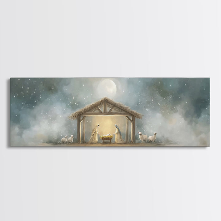 Peaceful Holy Night – Framed Canvas Print – Christian Wall Art – Christian Art Canvas – Extra Wide Art – Christmas Art – Christian Christma