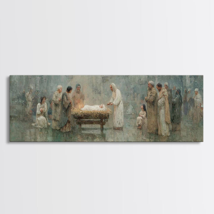 Gathered In Holiness | Framed Canvas Print | Panoramic Painting | Christian Wall Art | Christian Art Canvas | Christmas Art | Jesus Christm