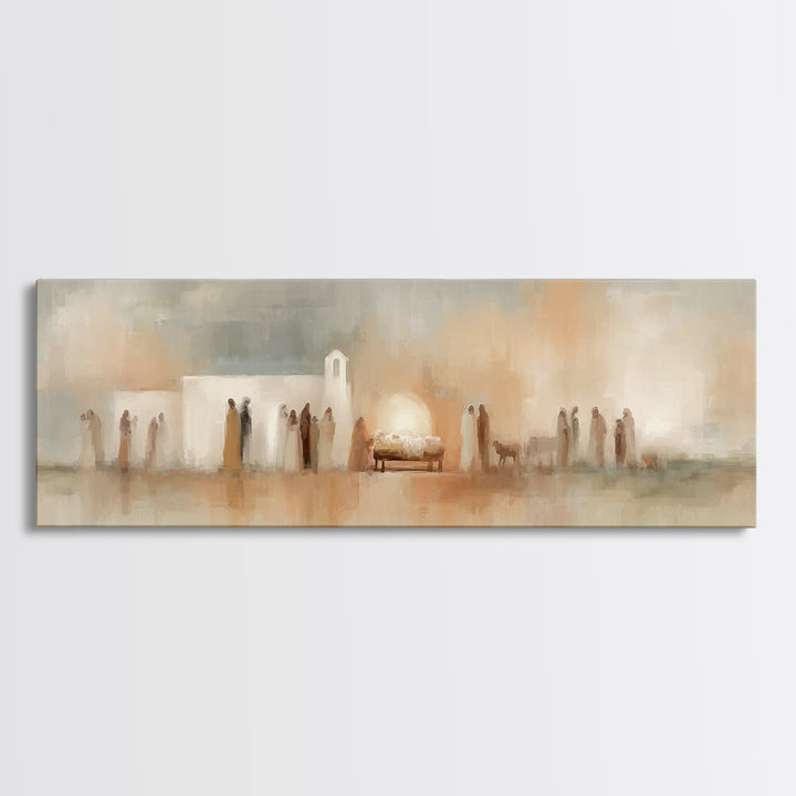 Bethlehem Evening Glow – Framed Canvas Print – Panoramic Frame – Christian Wall Art – Christian Art Canvas – Christmas Art – Christian Chri