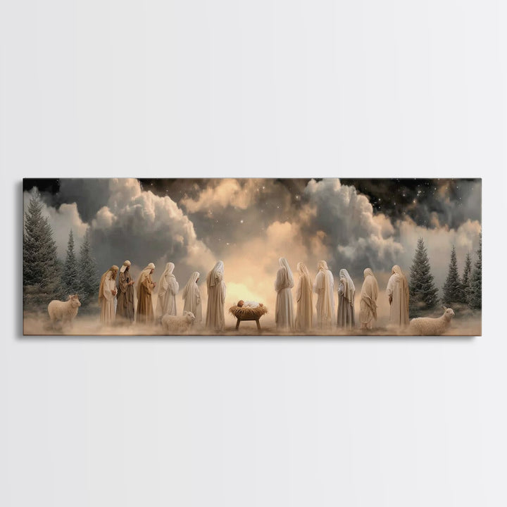 Midnight Worship Light – Framed Canvas Print – Extra Wide Art – Christian Wall Art – Christian Art Canvas – Christmas Art – Jesus Christmas