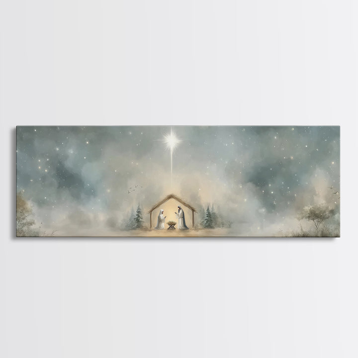 Holy Dawn Light | Framed Canvas Print | Christian Wall Art | Christmas Art | Panoramic Wall Art | Christian Art Canvas | Jesus Painting