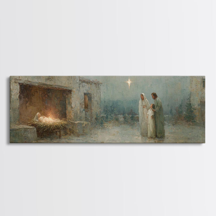 Bethlehem Evening, Framed Canvas Print, Christian Wall Art, Christian Christmas Art, Panoramic Painting, Christian Art Canvas, Jesus Painti