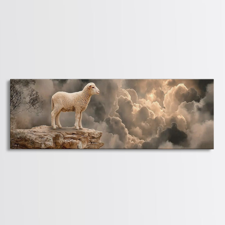 Still Waters Lamb | Framed Canvas Print | Christian Wall Art | Christian Art Canvas | Panoramic Art | Christian Painting | Christian Decor