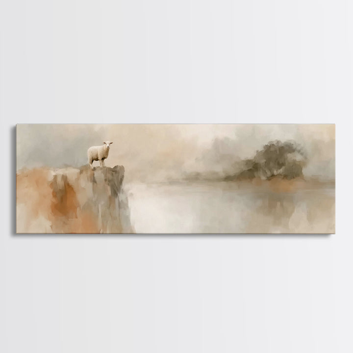 Cliffside Lamb Peace, Framed Canvas Print, Christian Wall Art, Christian Art Canvas, Panoramic Print, Christian Painting, Christian Decor