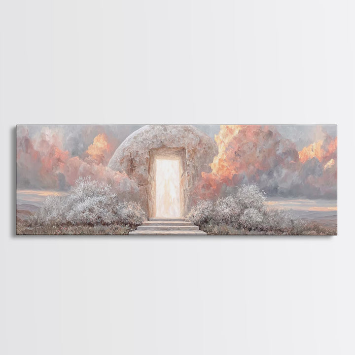 Risen Dawn Light – Framed Canvas Print – Christian Wall Art – Christian Art Canvas – Jesus Painting – Panoramic Art – Christian Christmas A