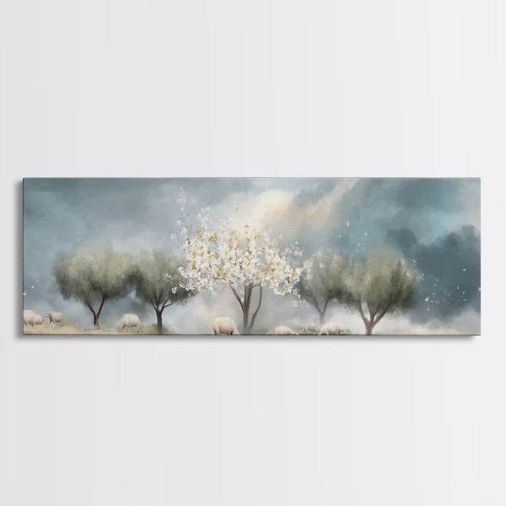 Blossoms Of Grace, Framed Canvas Print, Christian Art Canvas, Christian Christmas Art, Panoramic Wall Art, Christian Painting, Christmas Ar