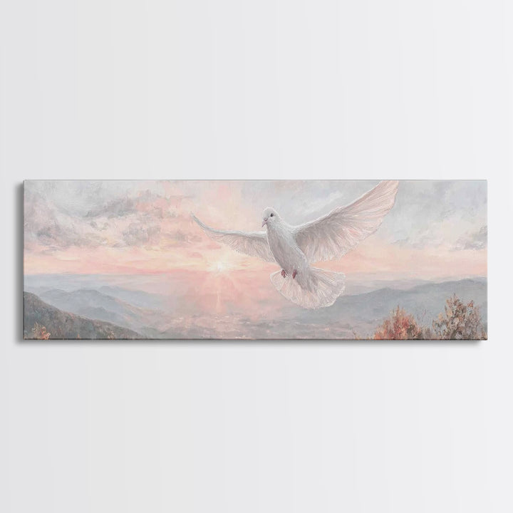 Morning Dove Light | Framed Canvas Print | Christian Wall Art | Christian Art Canvas | Panoramic Print | Christian Decor