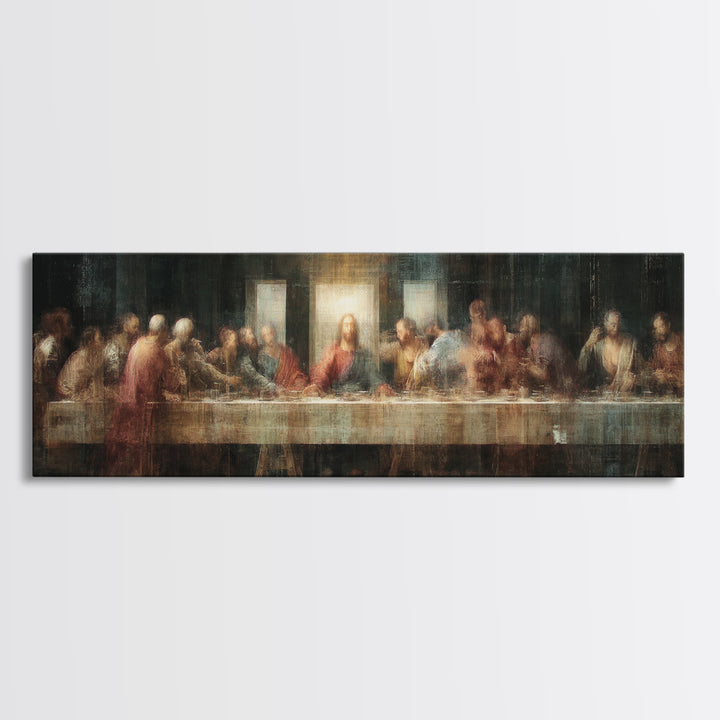 Sacred Supper Glow | Framed Canvas Print | Christian Wall Art | Christian Art Canvas | Panoramic Frame | Christian Painting
