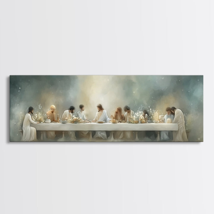 Grace At The Table – Framed Canvas Print – Christian Wall Art – Christian Art Canvas – Panoramic Painting – Christian Gift Ideas