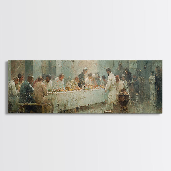Table Of Fellowship, Framed Canvas Print, Christian Wall Art, Christian Art Canvas, Panoramic Frame, Christian Christmas Art