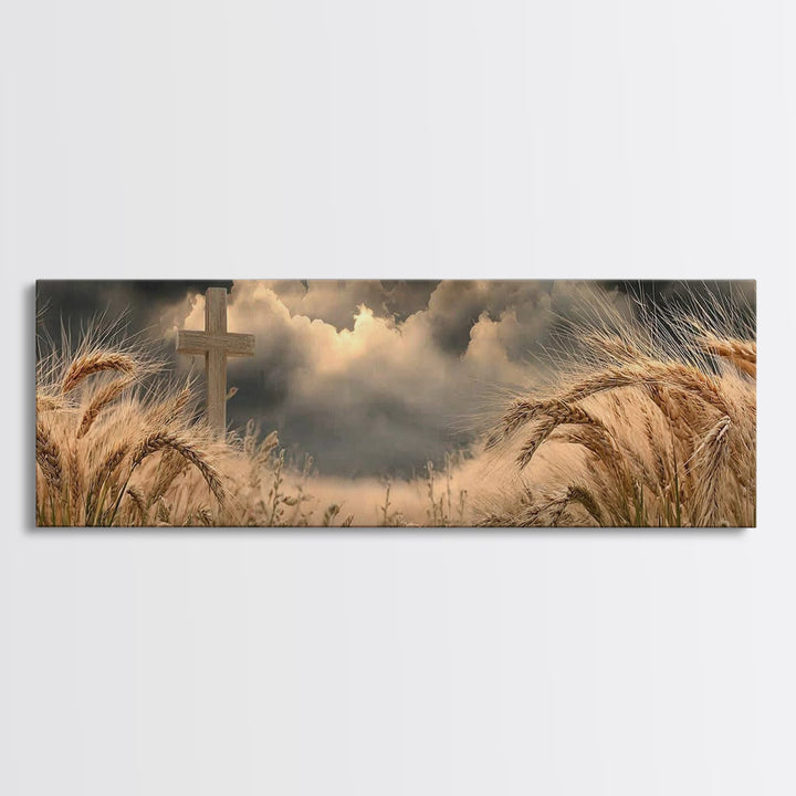 Wheatland Cross | Framed Canvas Print | Christian Wall Art | Christian Art Canvas | Panoramic Painting | Christian Art Gift