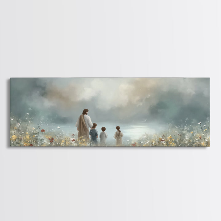 Calm Morning Grace , Framed Canvas Print, Christian Wall Art, Jesus Painting, Panoramic Art, Christian Art Canvas, Christian Christmas Art,