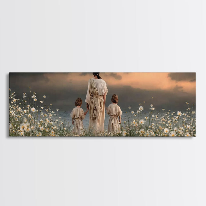 Evening Shepherd , Framed Canvas Print, Christian Art Canvas, Jesus Painting, Christian Wall Art, Panoramic Painting, Christian Decor, Chri
