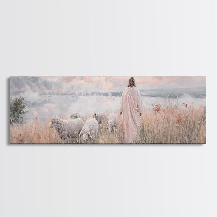 Pastures Of Grace – Framed Canvas Print – Christian Wall Art – Panoramic Art – Jesus Painting – Christian Art Canvas – Christian Decor – Ch