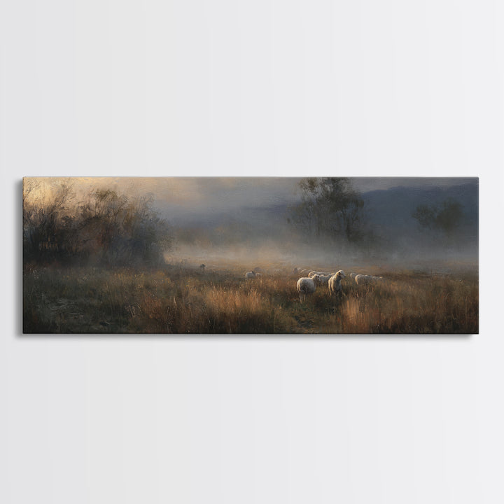 Dawn Of Shepherds , Framed Canvas Print, Panoramic Wall Art, Christian Art Canvas, Moody Christian Art, Christian Christmas Art, Christian
